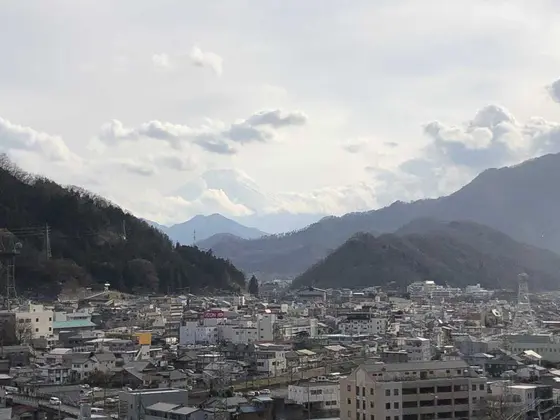岩殿山丸山公園の丸山山山頂から富士山を見る