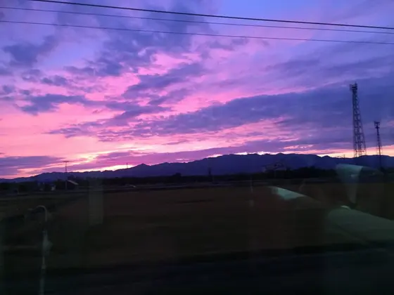 帰りの電車から見た夕日