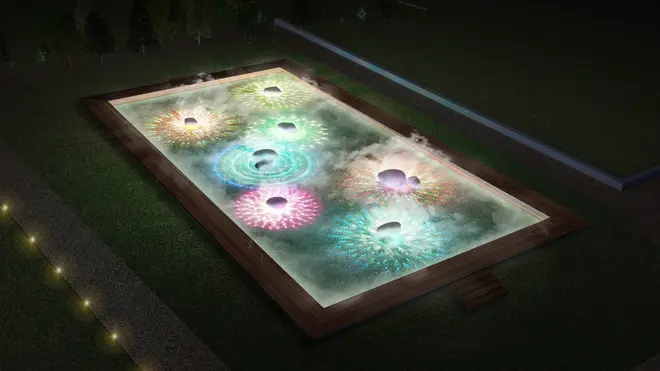 光と霧のデジタルアート庭園イメージ