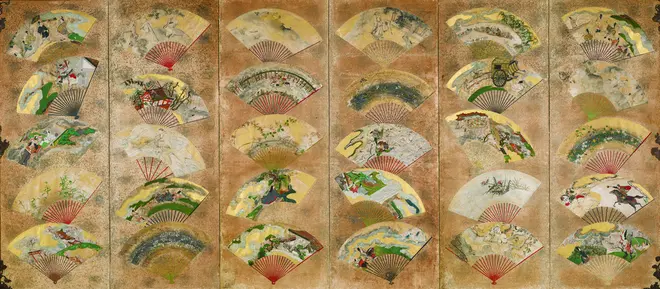 扇面貼交屛風（左隻）　宗達派　江戸時代・17世紀　東京国立博物館蔵