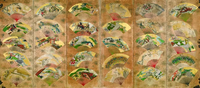 扇面貼交屛風（右隻）　宗達派　江戸時代・17世紀　東京国立博物館蔵