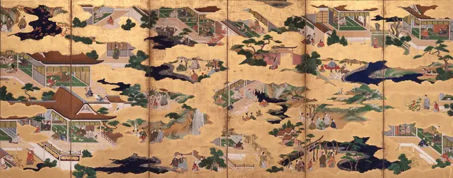 伊勢物語図屛風（左隻）　江戸時代・17 世紀　三重・斎宮歴史博物館蔵
