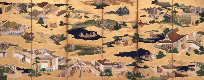 伊勢物語図屛風（右隻）　江戸時代・17 世紀　三重・斎宮歴史博物館蔵