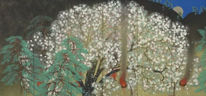「夜桜」　      1929年、横山大観、大倉集古館蔵 　東京展：5月8日～5月27日　　京都展：6月8日～7月1日
